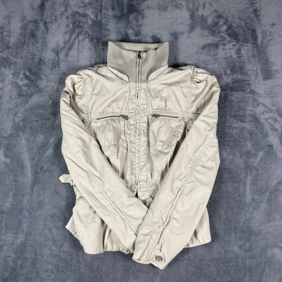 Armani Exchange Jackets & Blazers - Armani Exchange Women Beige Utility Peplum Jacket Ribbed Mock Neck Size M